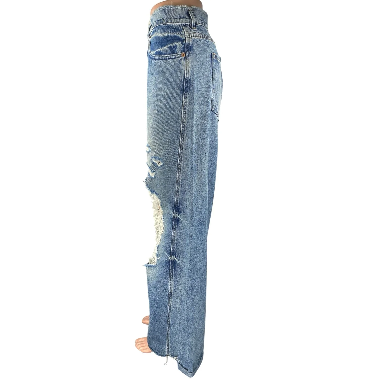 Ser.O.Ya Womens Blue High Waisted Distressed Wide Leg Baggy Denim Jeans Pants 31 - Image 2