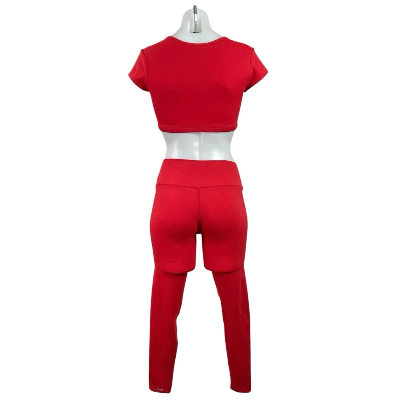 Set Active Red Short Sleeve Scoop Neck Crop Top Leggings Athletic Set Size S - Image 3