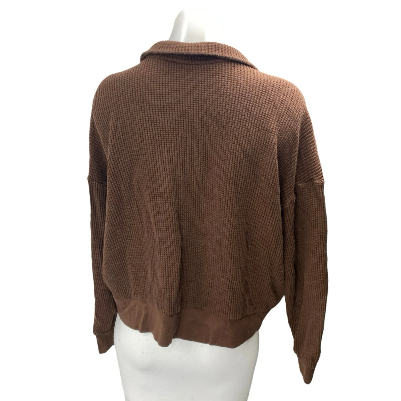Set Active Women's Brown Long Sleeve Waffle Knit Thermal Polo Sweater Top Size L - Image 2