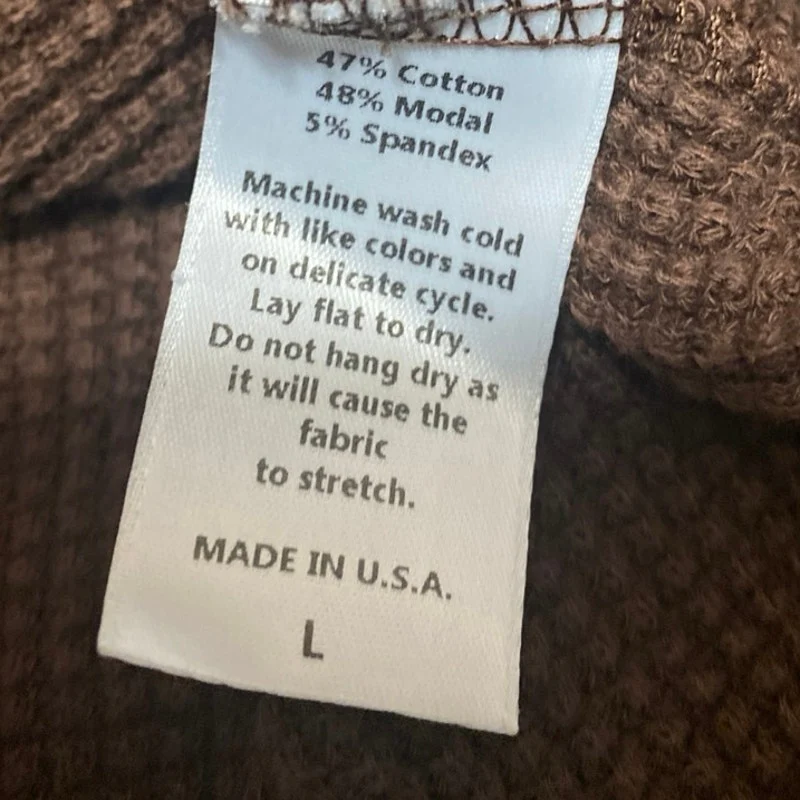 Set Active Women's Brown Long Sleeve Waffle Knit Thermal Polo Sweater Top Size L - Image 4