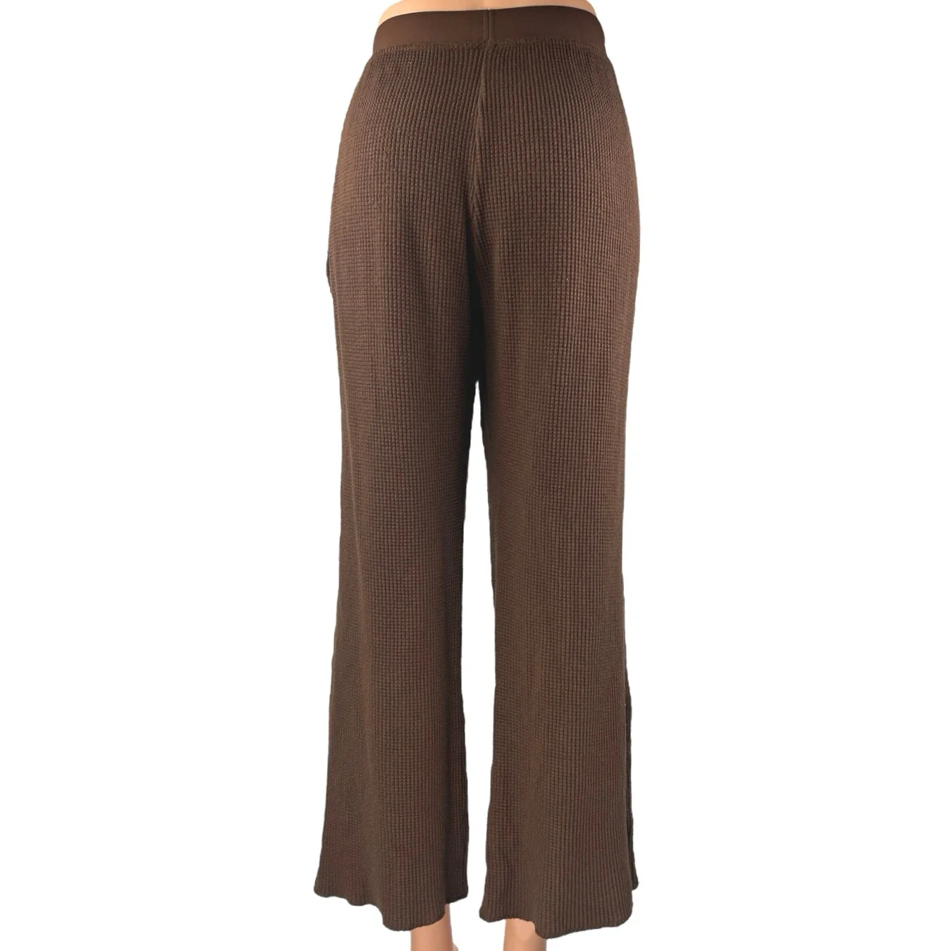 Set Active Women's Brown Waffle Knit Pull On Pocket Wide Leg Trousers Pants Sz M - Image 3