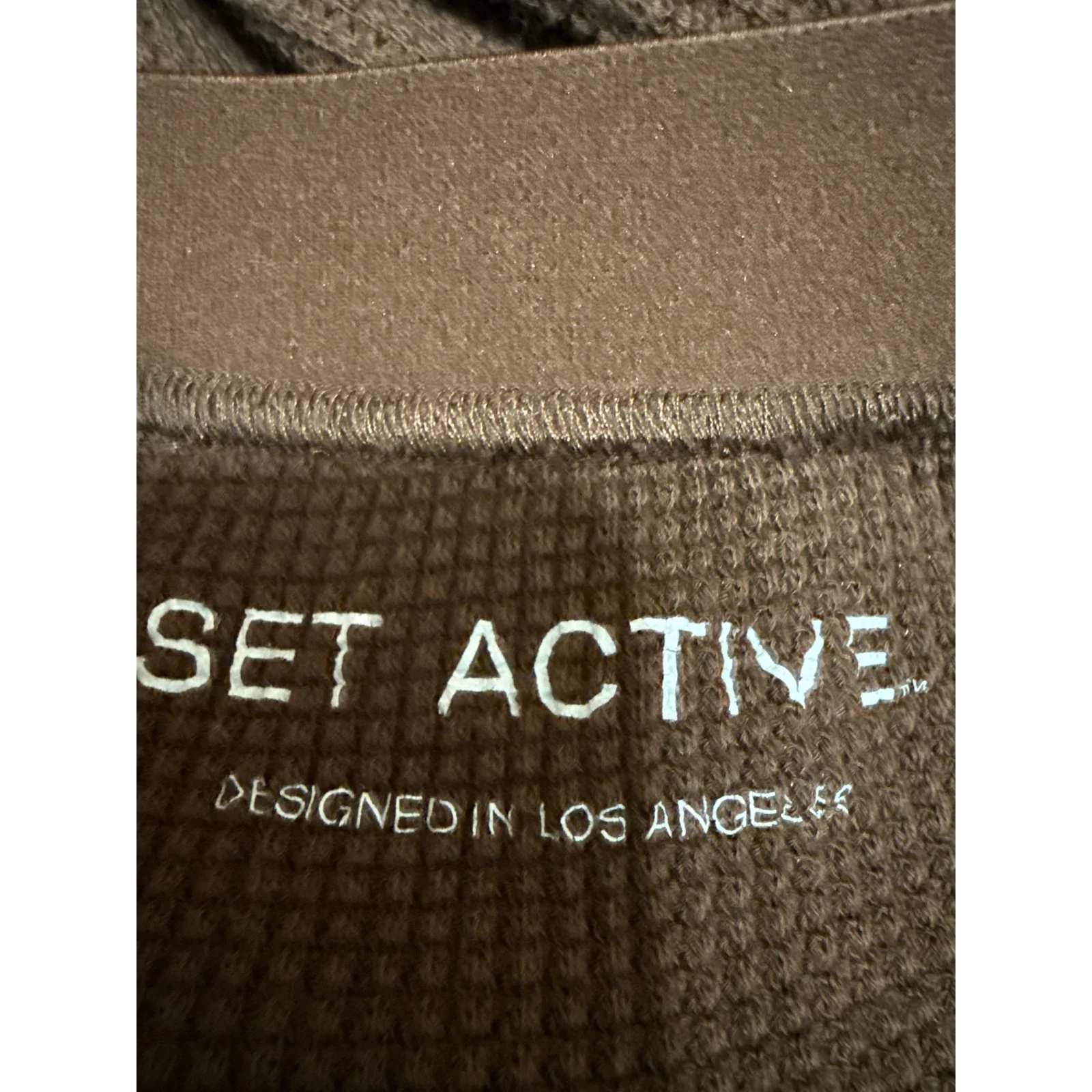Set Active Women's Brown Waffle Knit Pull On Pocket Wide Leg Trousers Pants Sz M - Image 4