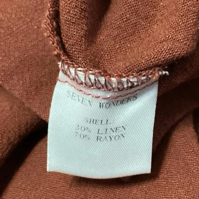 Seven Wonders Rust Brown Linen Roll Tab Sleeve Button Down Shirt Top Size XS/2 - Image 4