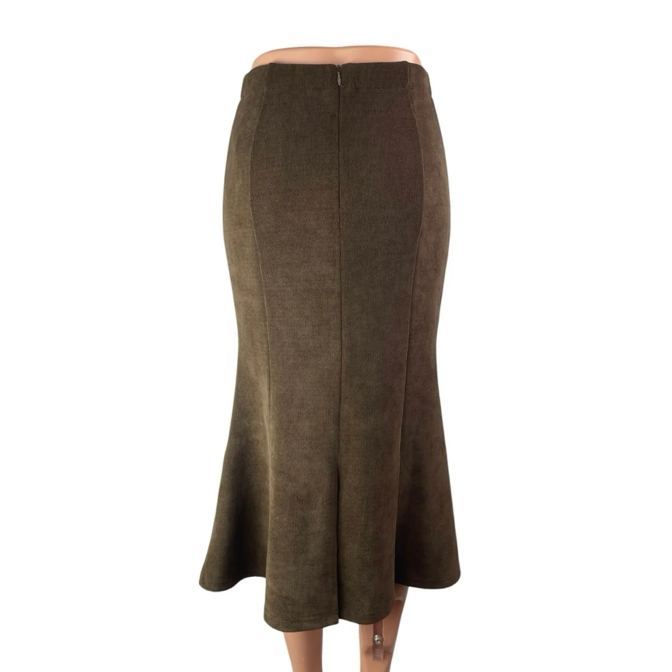 Sevengirl Women's Brown Knit Fleece High Waisted Zip Midi Fishtail Skirt Size S - Image 2