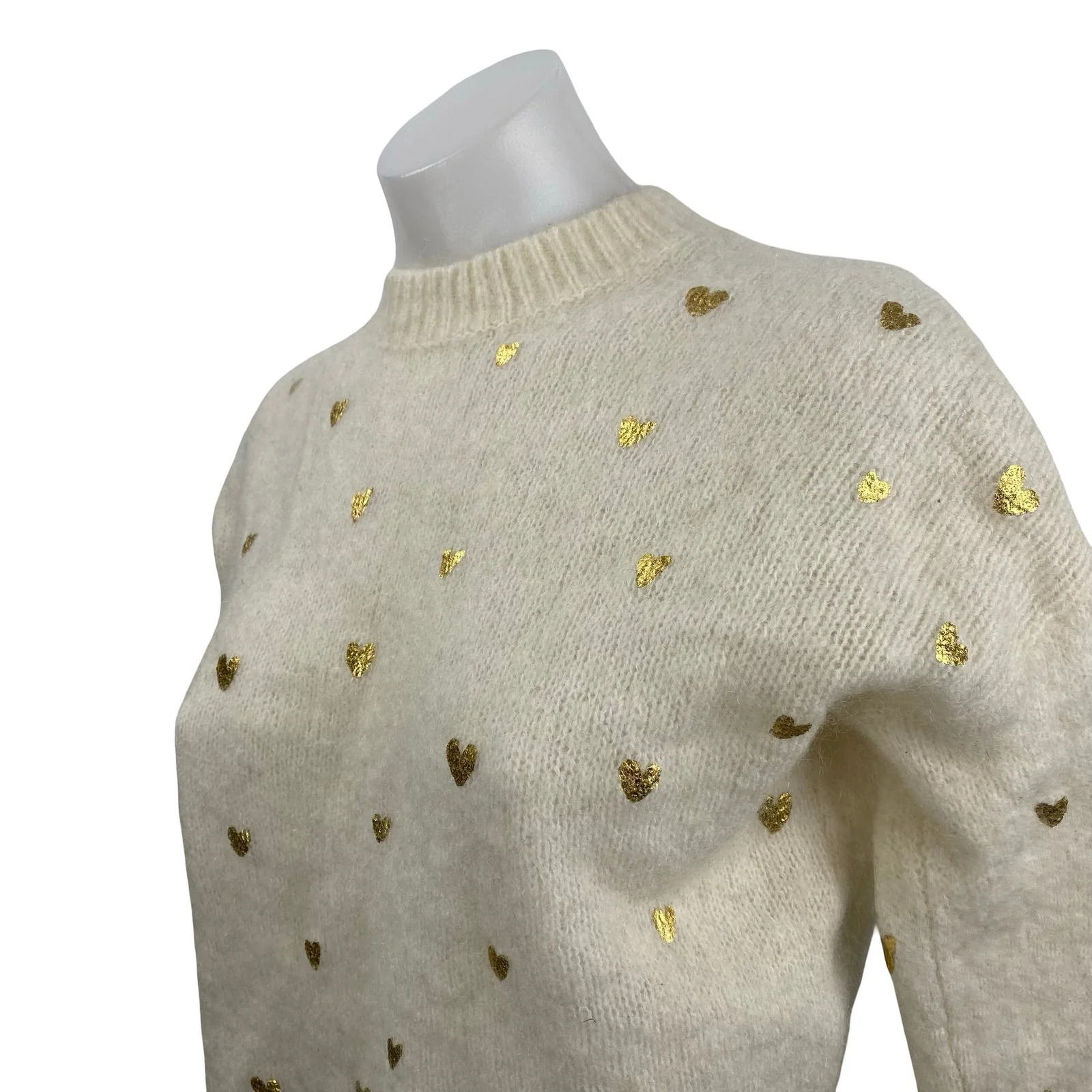 SEZANE Cinta Women's Cream Wool Gold Heart Long Sleeve Sweatshirt Sweater Top M - Image 2