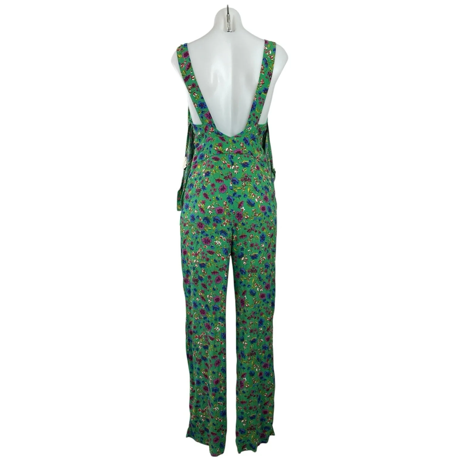 Sezane Penelope Green Floral Sleeveless Ruffle Straight Wide Leg Jumpsuit Size 2 - Image 3