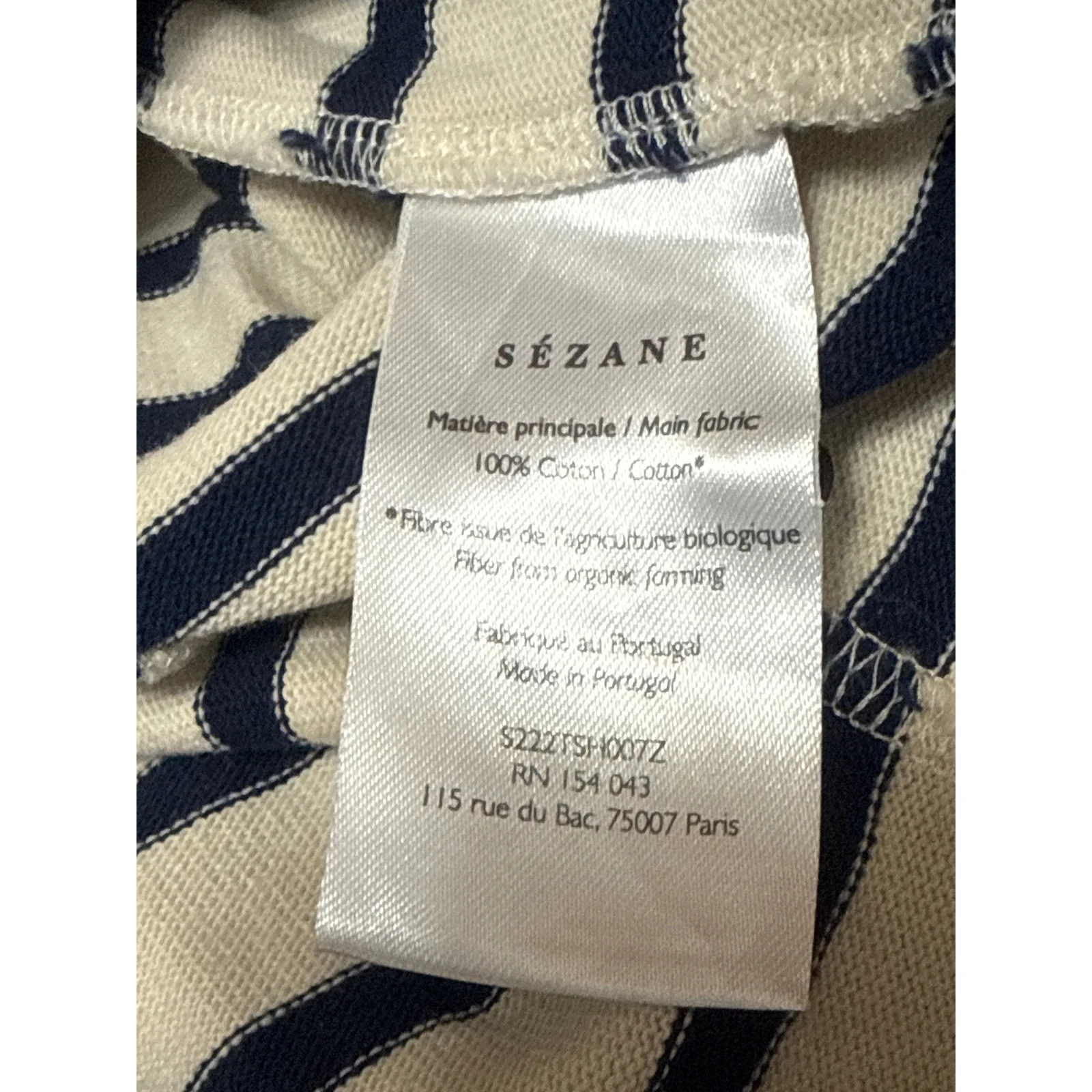 Sezane Women's Cream Navy Blue Striped Knit Long Sleeve T Shirt Tee Top Size XS - Image 6