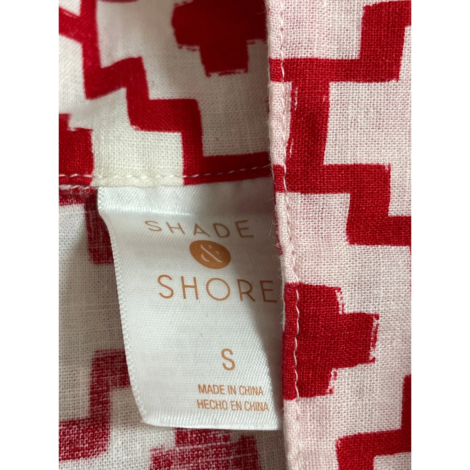 Shade & Shore Red Geometric Ikat Button Up Top Wide Leg Short Pajama Set Size S - Image 6