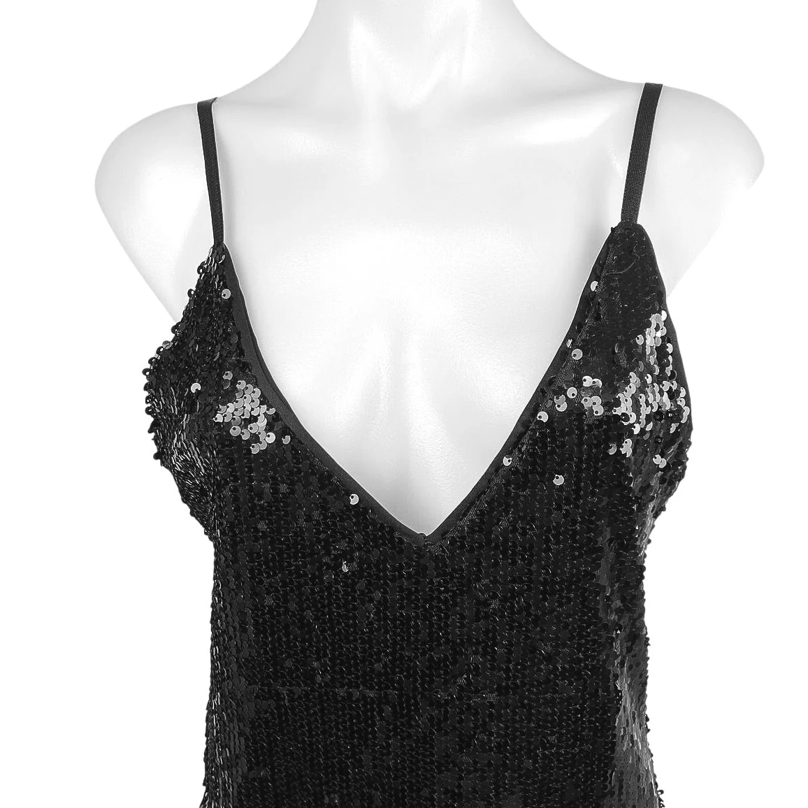 She + Sky Black Sequin V-neck Sleeveless Cami Camisole Mini Slip Tank Dress Sz L - Image 6