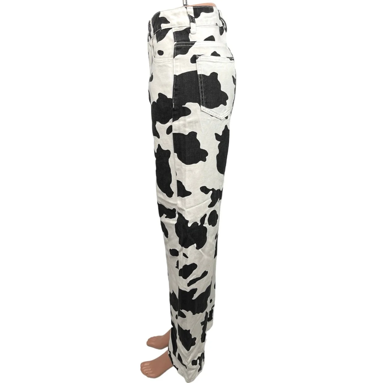 Shein Black White Cow Print High Rise Ankle Baggy Wide Leg Jeans Size XS - Image 2