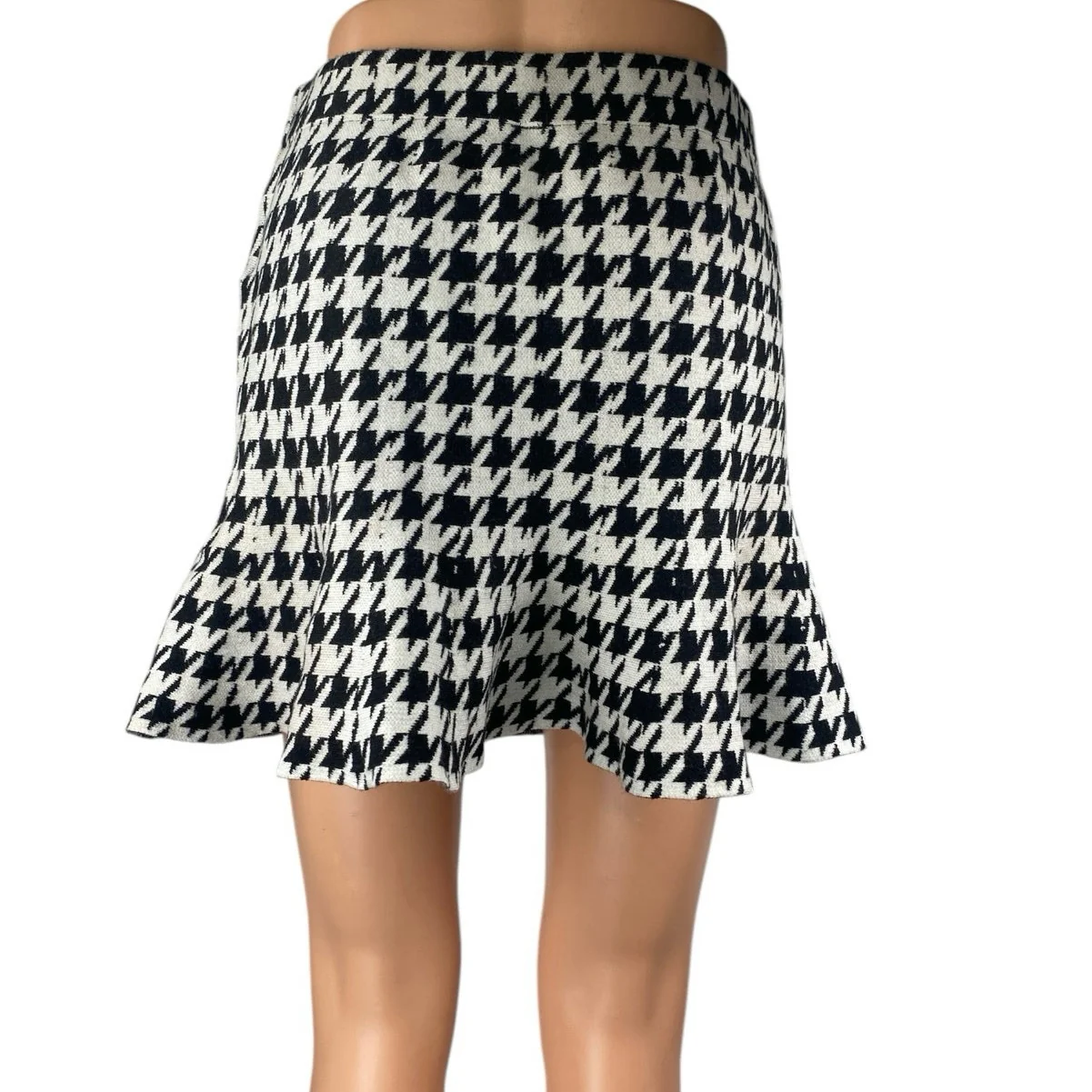Shein Black White Houndstooth Ruffle Knit Pull On Mini A-Line Pencil Skirt Sz L - Image 3