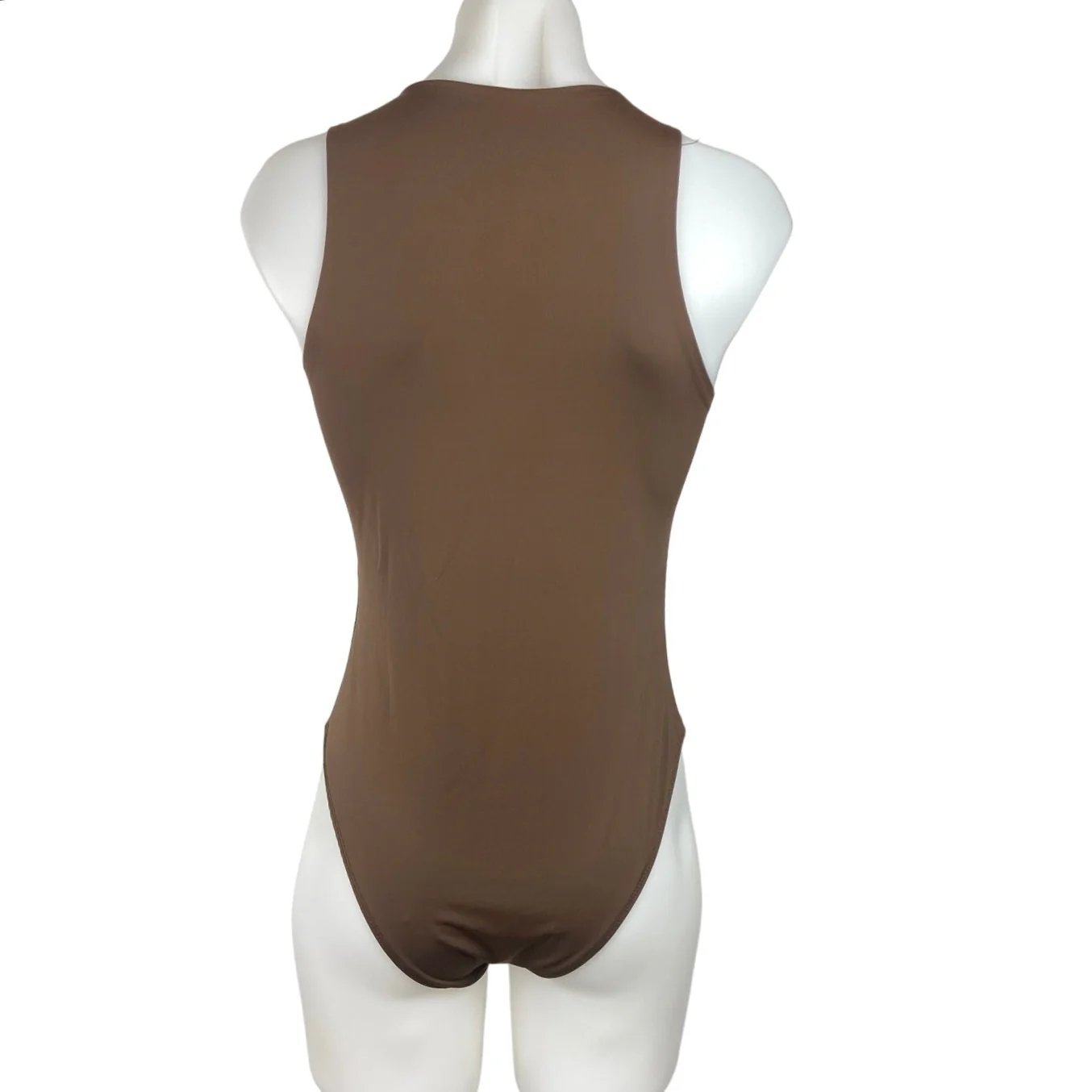 Shein Brown Crew Neck Sleeveless Stretch Knit Beach Wear Casual Bodysuit Size M - Image 3