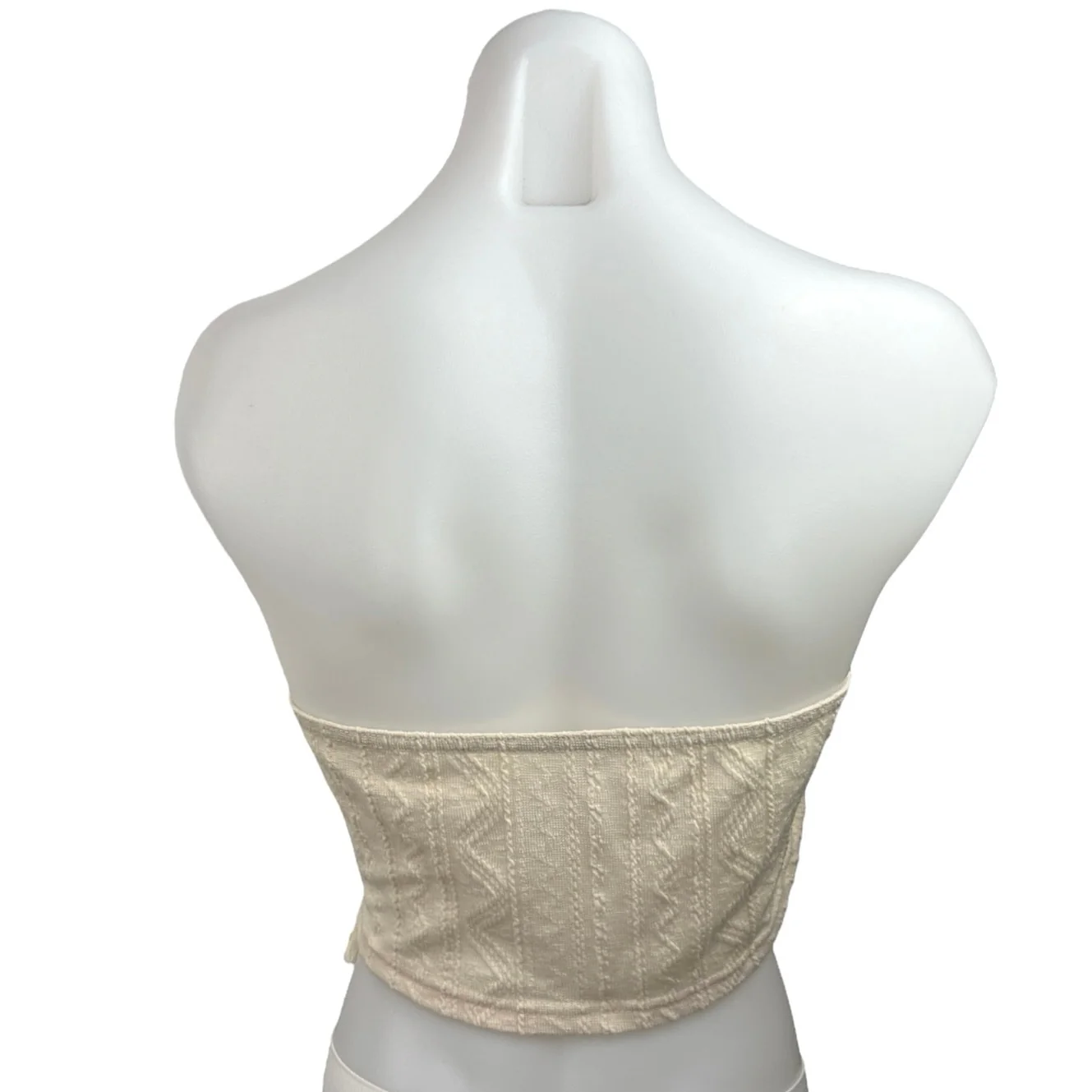 Shein Curve Cream Strapless Pointed Hem Chic Boho Tasseled Tie Crop Top Size XXL - Image 2