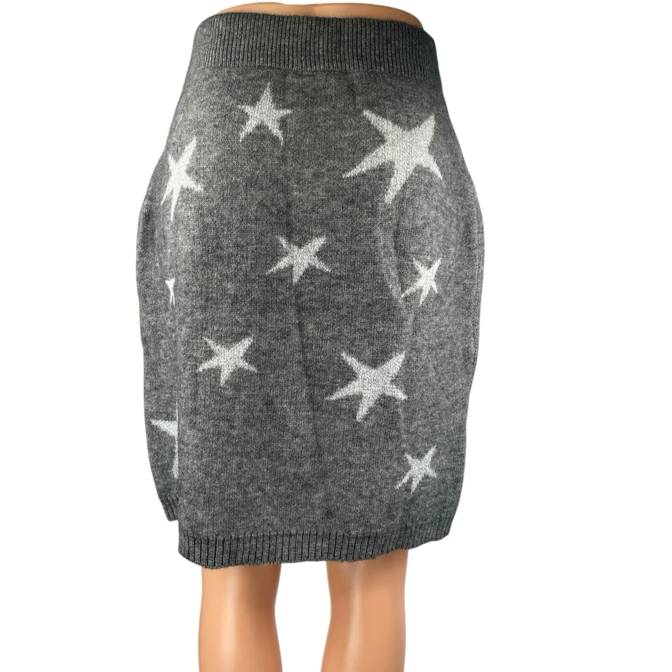 Shein Gray Star Print High Elastic Waist Pull-On Mini Straight Pencil Skirt Sz L - Image 3