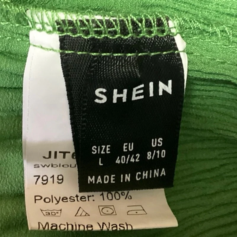 Shein Green Pleated Lace Up Long Sleeve Smocked Tiered Boat Neck Blouse Top Sz L - Image 3