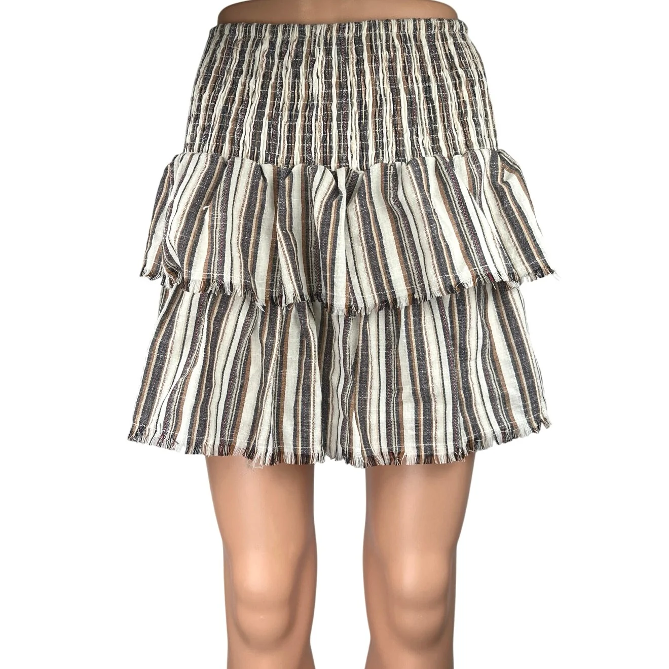 Shein Multicolor Striped Tiered Smocked Mini Layered Ruffle A-Line Skirt Size M