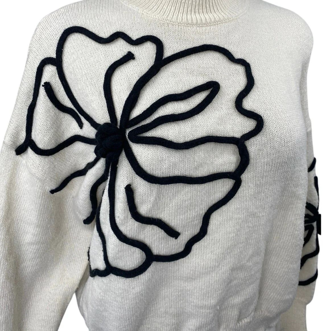 Shein White Floral Embroidered Turtleneck Long Sleeve Sweatshirt Sweater Top 4 - Image 3