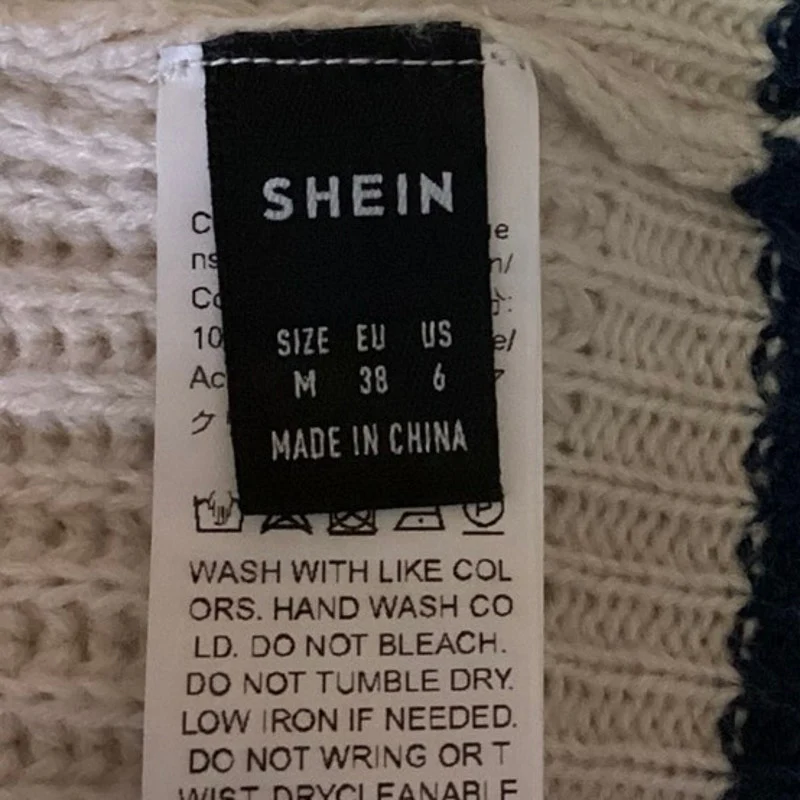 Shein Women's Knit Ribbed Cream V-Neck Long Sleeves Pullover Sweater Top Size 6 - Image 3