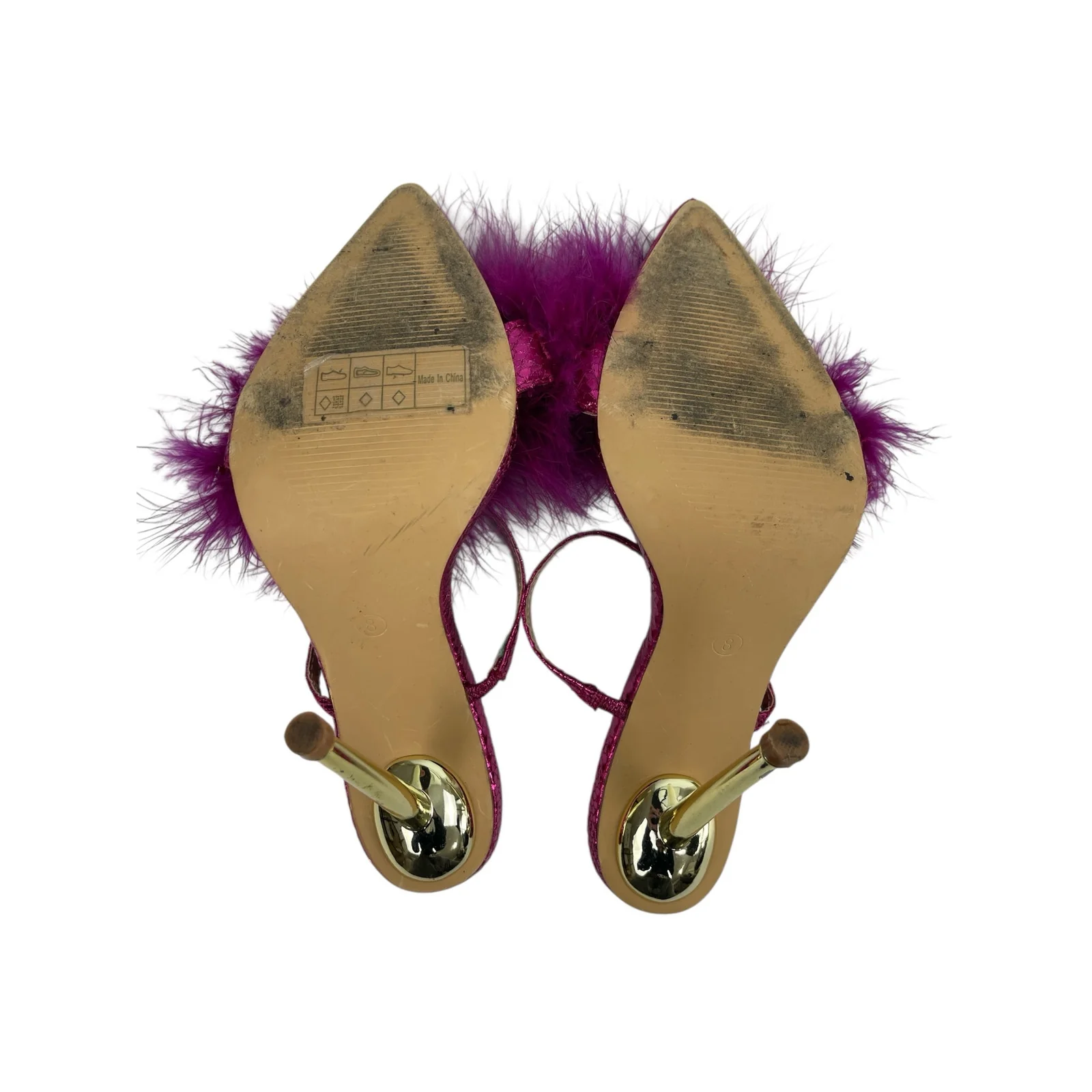 SheIn Women's Purple Fuzzy Fur Pointed Toe Slip On Gold Stiletto Heels Sandals 8 - Image 4