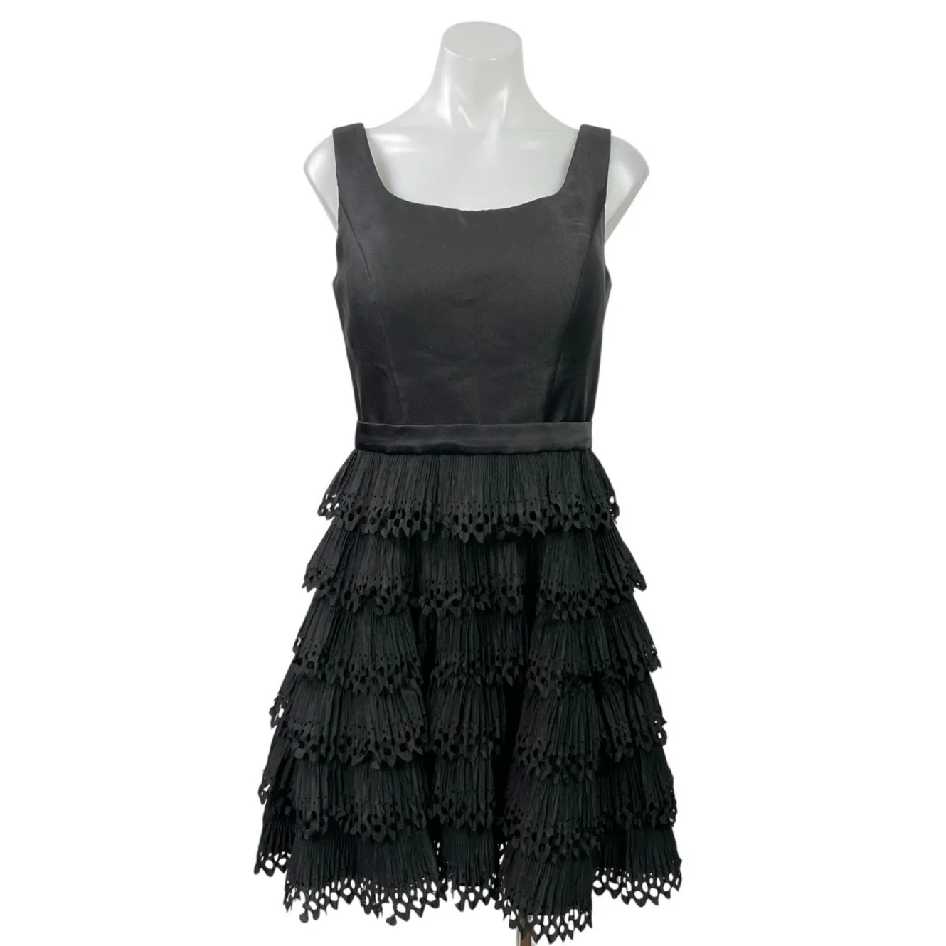 Sherri Hill Black Sleeveless Ruffle Tiered Fit & Flare Prom Mini Dress Size 8