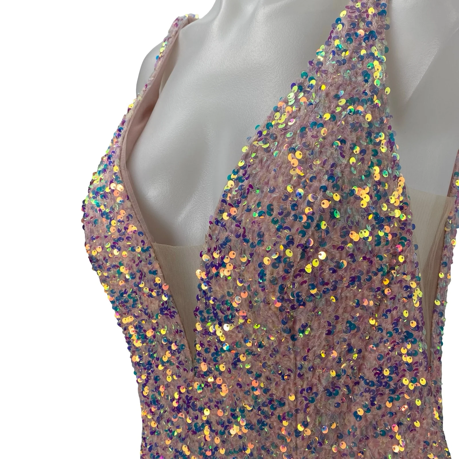 Sherri Hill Pink Sequin Sparkly Shimmer Party Vneck Open Back Mini Tank Dress 16 - Image 2