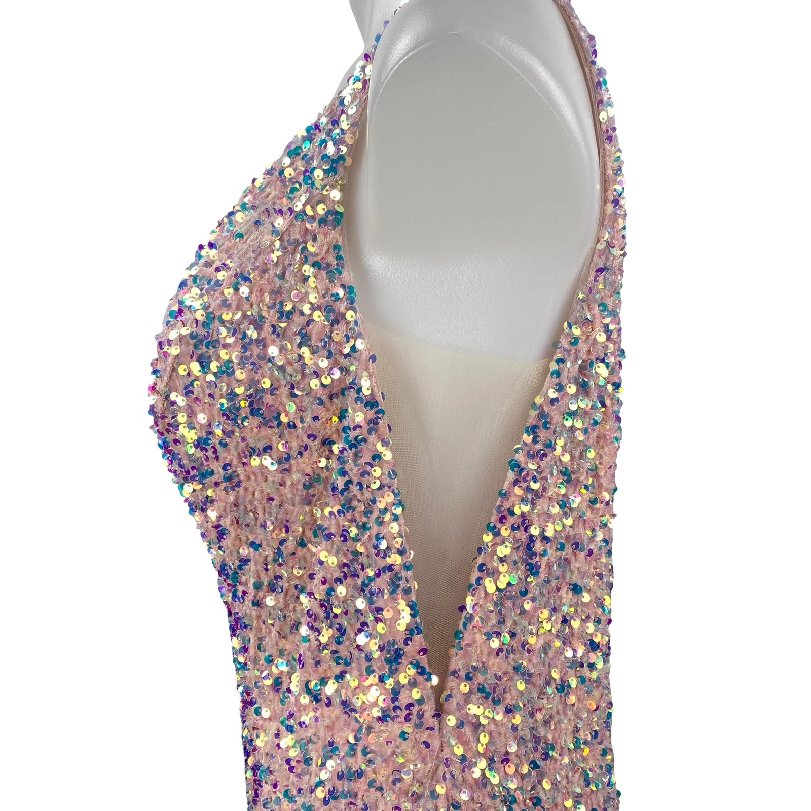 Sherri Hill Pink Sequin Sparkly Shimmer Party Vneck Open Back Mini Tank Dress 16 - Image 3