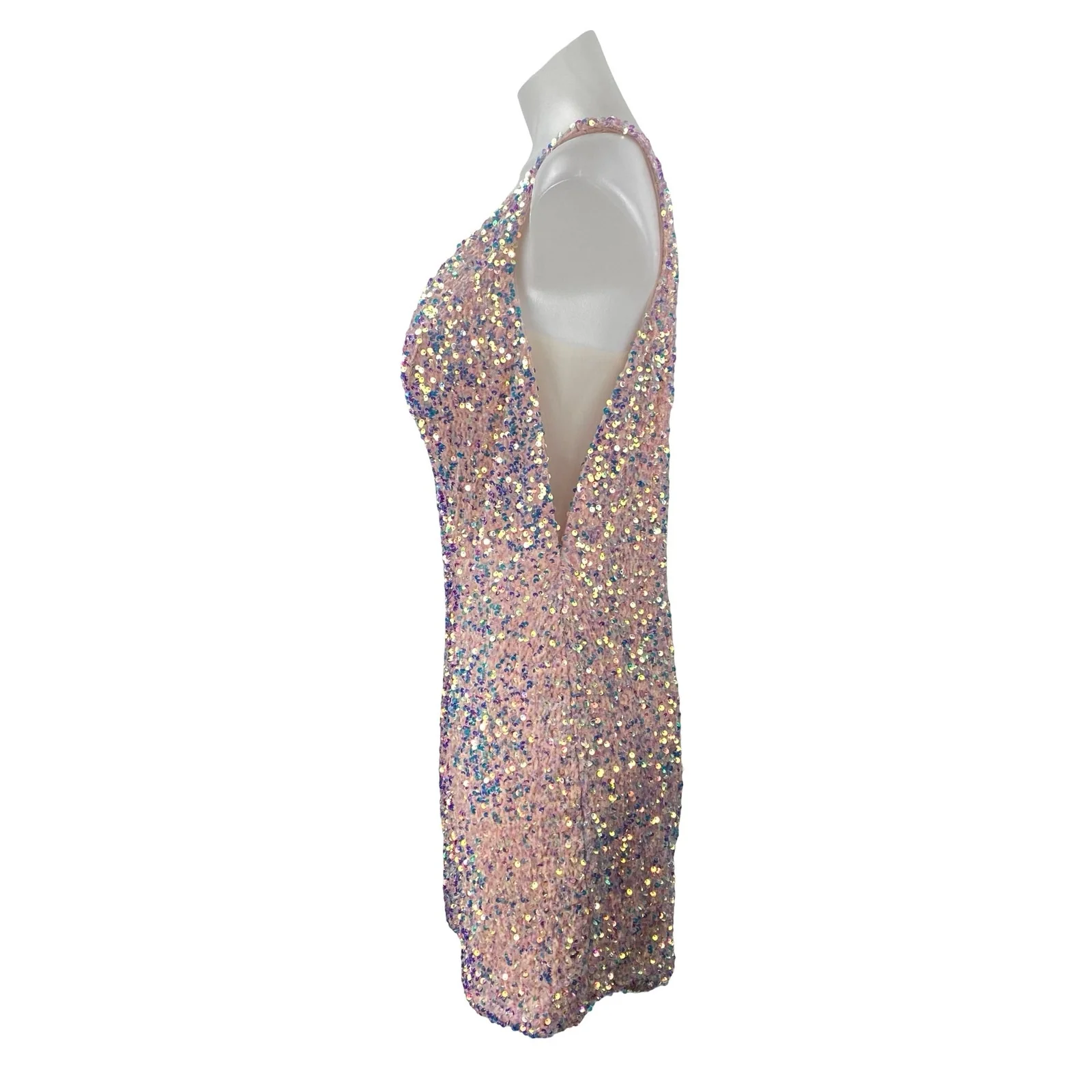 Sherri Hill Pink Sequin Sparkly Shimmer Party Vneck Open Back Mini Tank Dress 16 - Image 4