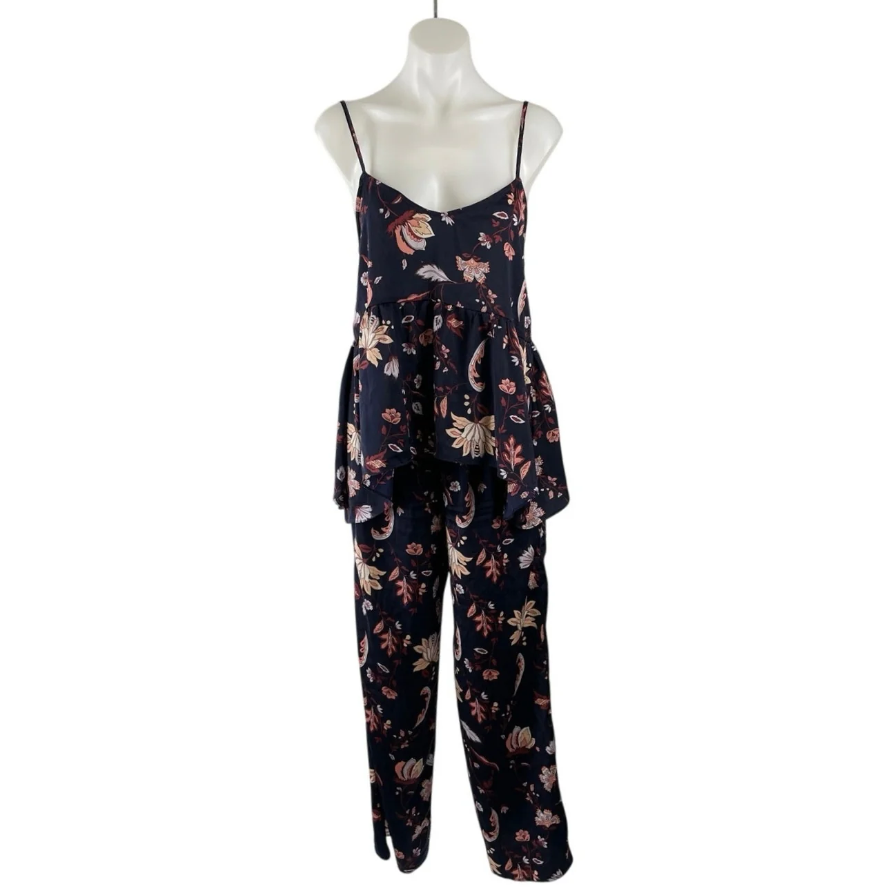 Shimera Botanical Floral Peplum Cami Top Wide Leg Pajama Lounge Sleepwear Set XS