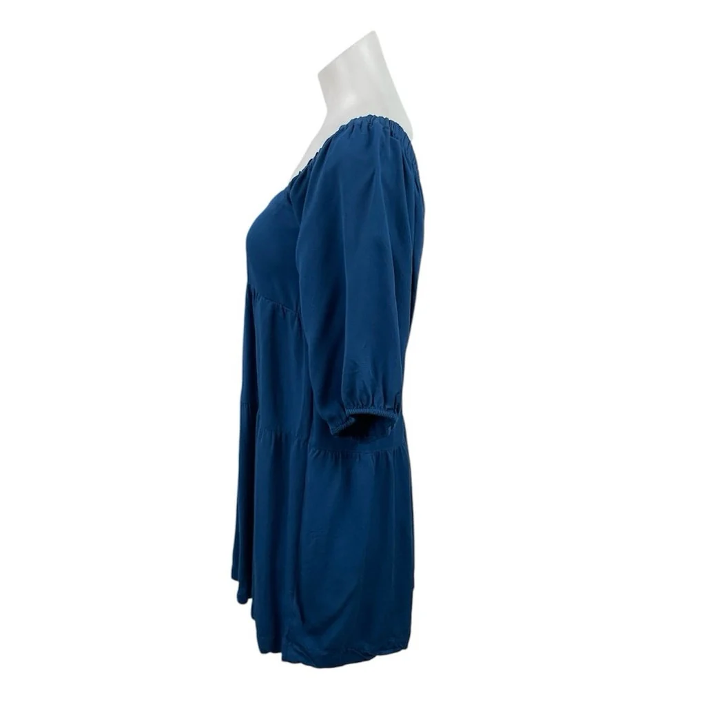 Shinestar Blue Square Neck 3/4 Sleeve Tiered Mini Babydoll Flare A-Line Dress XS - Image 2