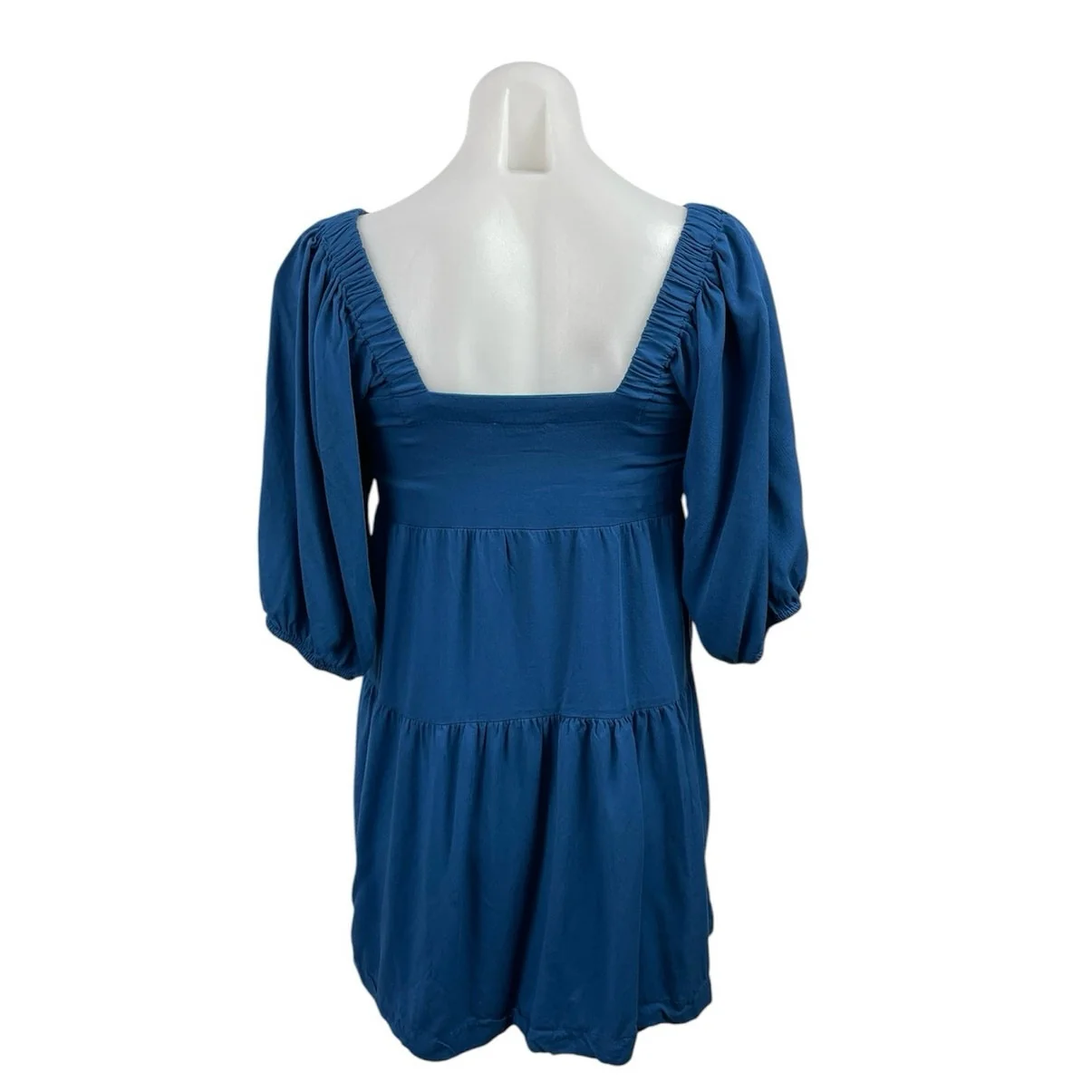 Shinestar Blue Square Neck 3/4 Sleeve Tiered Mini Babydoll Flare A-Line Dress XS - Image 3