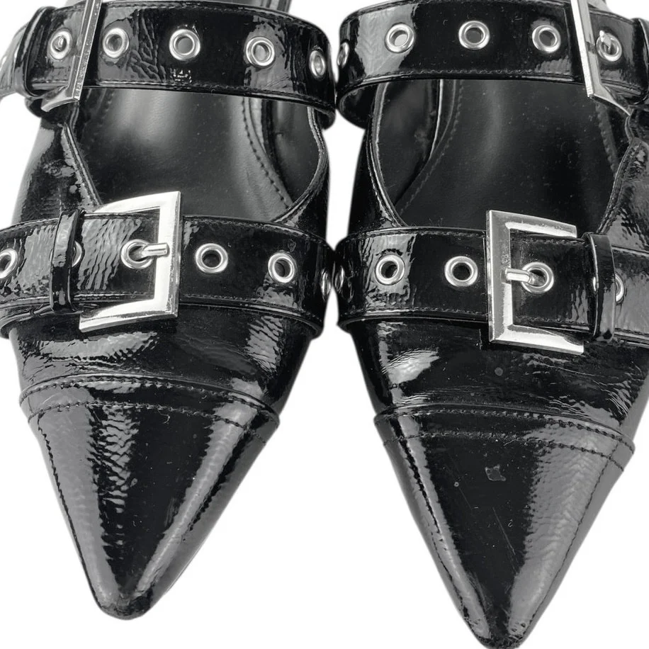 Shoe Dazzle Yasmeen Black Faux Patent Leather Buckle Strap Flats Mules Size 7.5 - Image 5