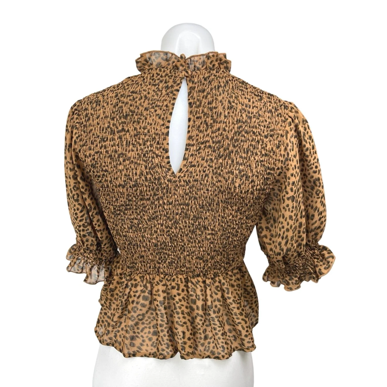 Shop Neighbor Brown Leopard Animal Print Short Sleeve Peplum Blouse Top Size S - Image 2