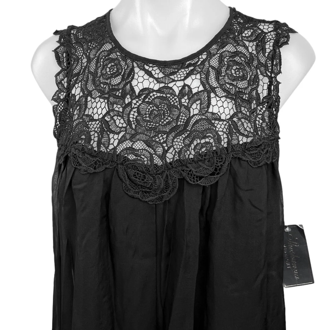 Shoshanna Midnight NWT Black Rose Lace Reim Sleeveless Lined Sheer Midi Dress 8 - Image 3