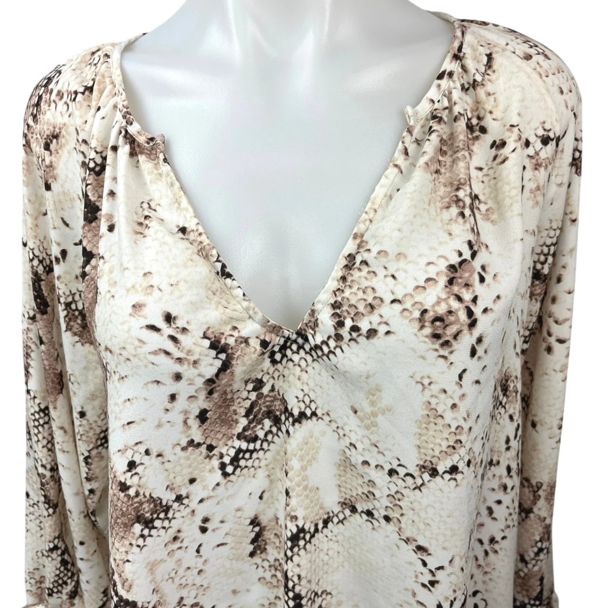 Show Me Your Mumu White Snake Animal Print V-neck Long Tie Sleeve Mini Dress M - Image 3