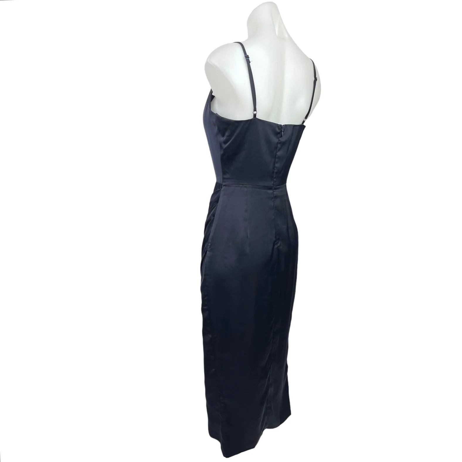 Showpo Dazzling Lights Navy Silky Satin Cowl Neck Draped Midi Bodycon Dress Sz 8 - Image 2