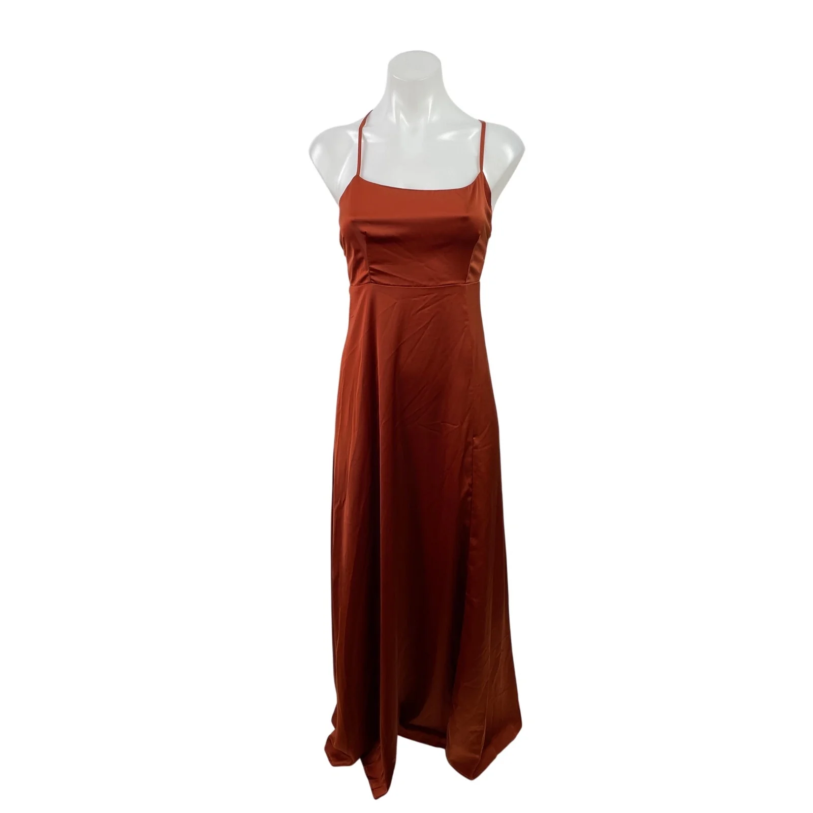 Showpo Women's Orange Sleeveless Cross Back Slit Maxi Flared A-Line Tank Dress 0
