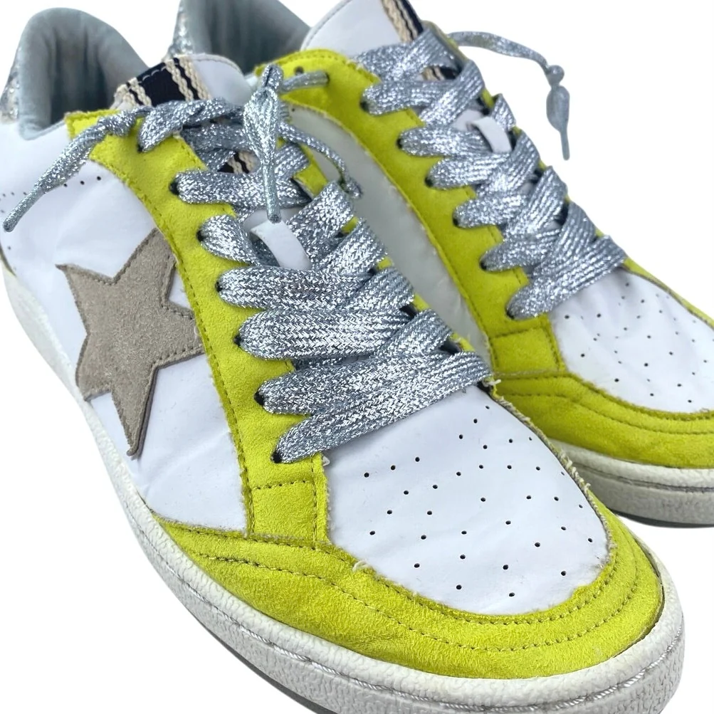 Shu Shop Paz Women's Yellow Silver Glitter Low Top Lace Up Sneakers Shoes Size 8 - Image 4