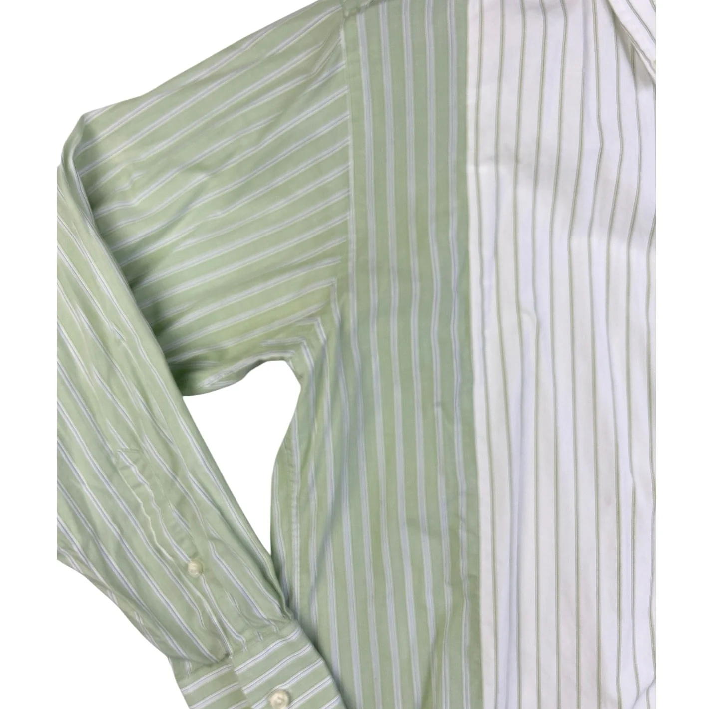 Sibling Men's Green White Pinstripe Colorblock Long Sleeve Button Up Shirt Top S - Image 2