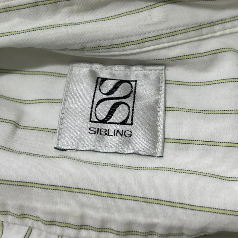 Sibling Men's Green White Pinstripe Colorblock Long Sleeve Button Up Shirt Top S - Image 4