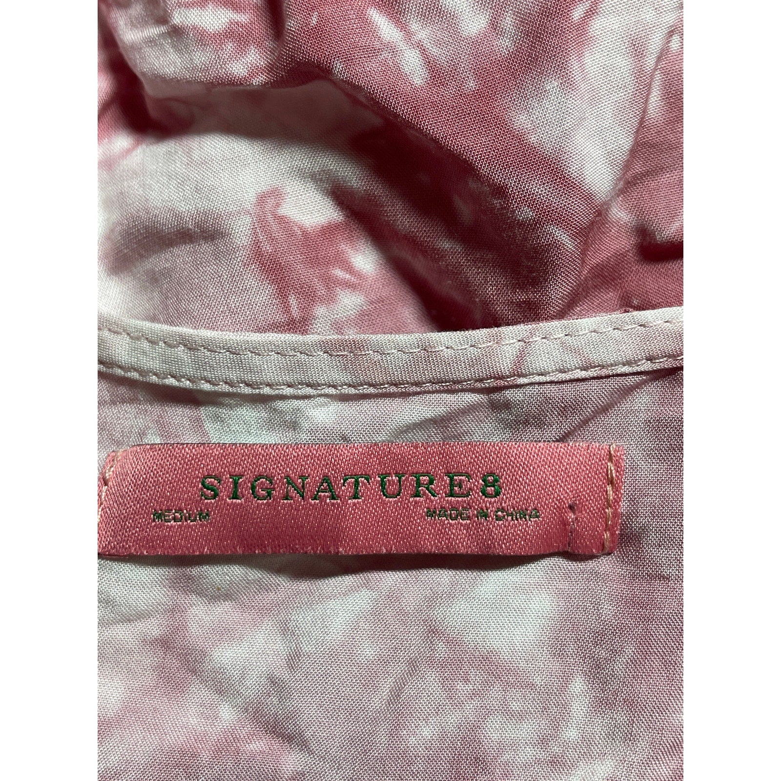 Signature8 Pink Tie Dye Deep V Neck Long Balloon Sleeve Blouse Crop Top Size M - Image 4