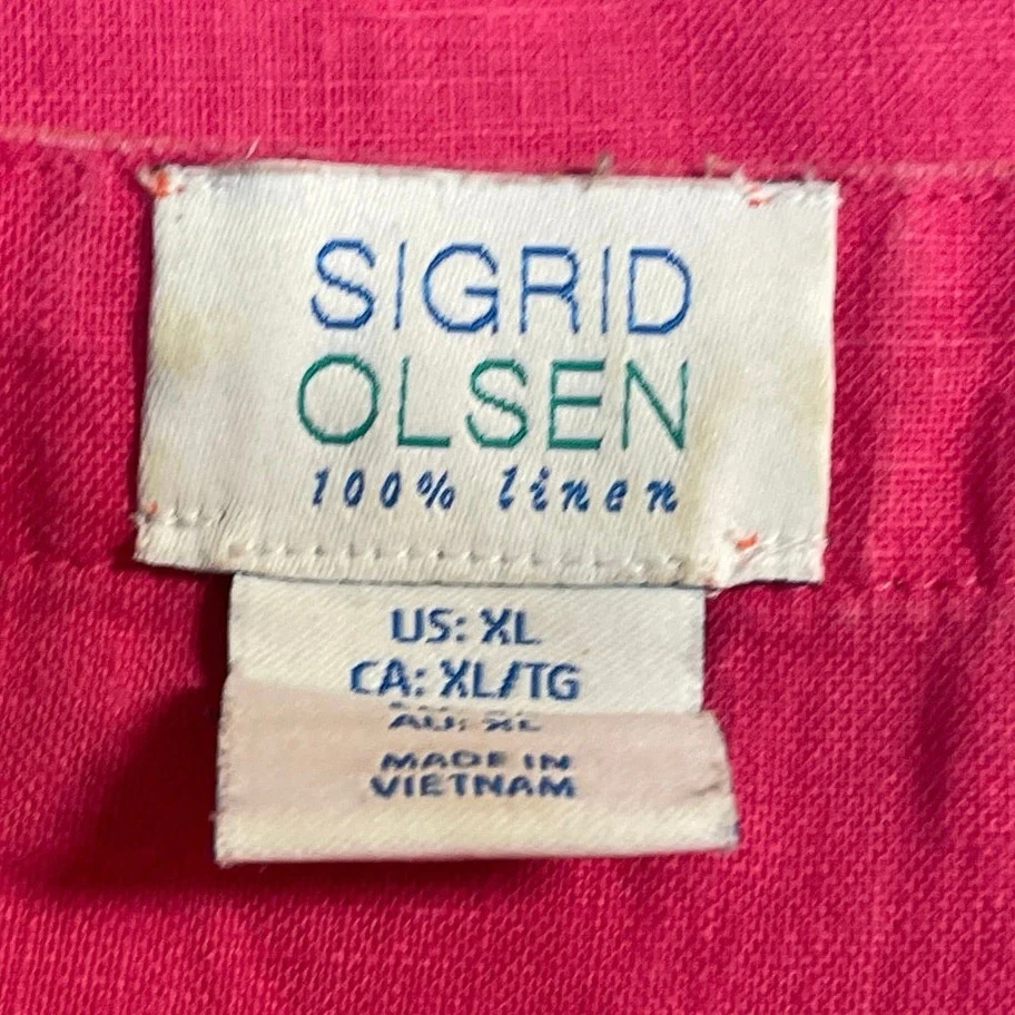 Sigrid Olsen 100% Linen Color Block Sleeveless V Neck Mini Tank Shift Dress XL - Image 4