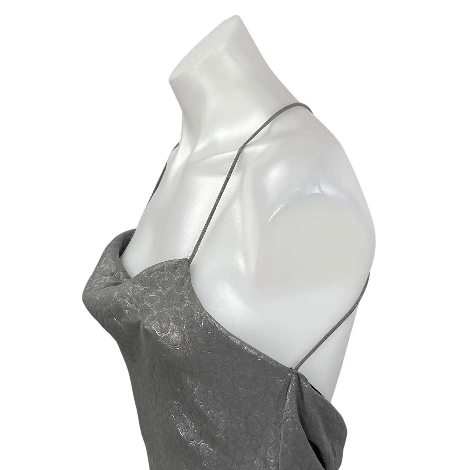 Silence and Noise Brona Bias Women's Silver Cowl Neck Midi Bodycon Slip Dress S - Image 2