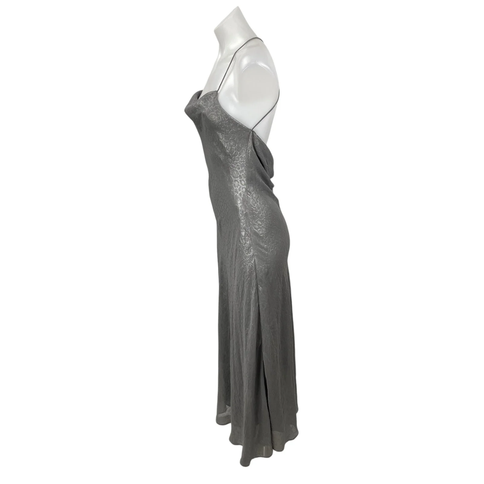 Silence and Noise Brona Bias Women's Silver Cowl Neck Midi Bodycon Slip Dress S - Image 3