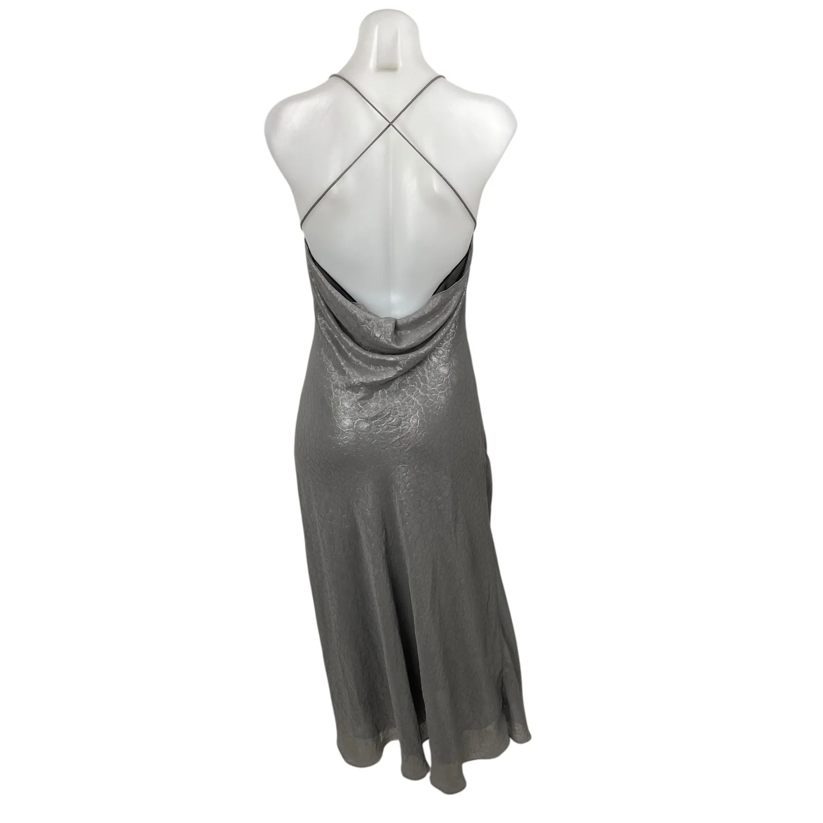 Silence and Noise Brona Bias Women's Silver Cowl Neck Midi Bodycon Slip Dress S - Image 4