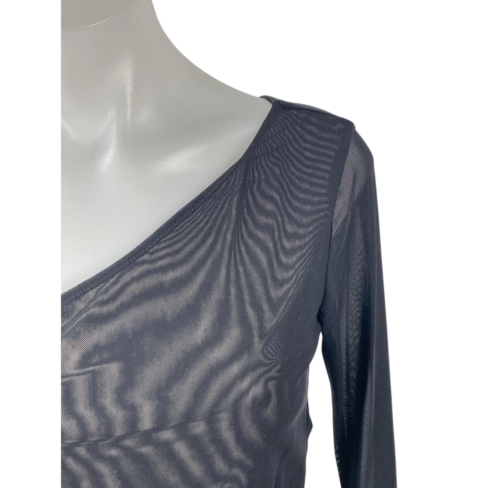 Silence & Noise Black Mesh Asymmetical One Shoulder Long Sleeve Blouse Top Sz S - Image 2