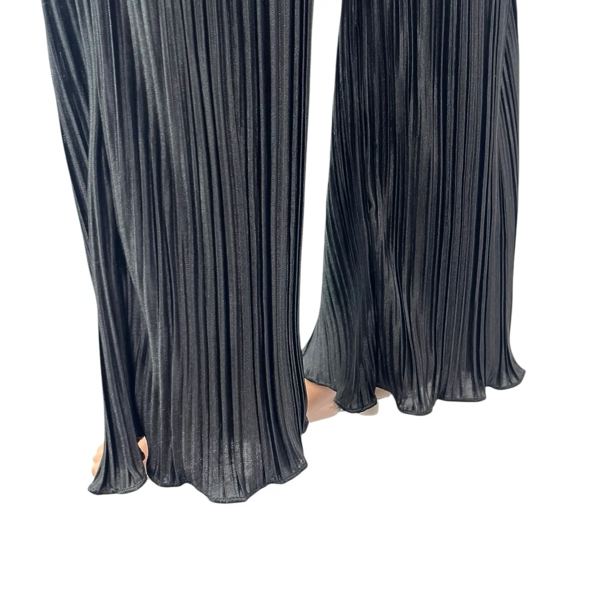 Silk & Salt Womens Black Pleated Elastic High Waist Straight Wide Leg Pants Sz M - Image 3