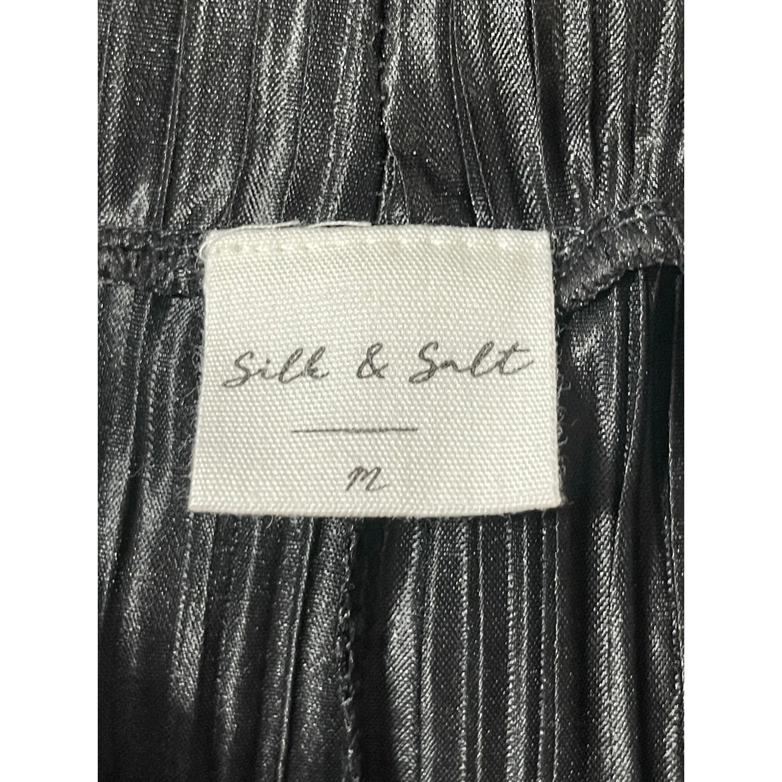 Silk & Salt Womens Black Pleated Elastic High Waist Straight Wide Leg Pants Sz M - Image 4