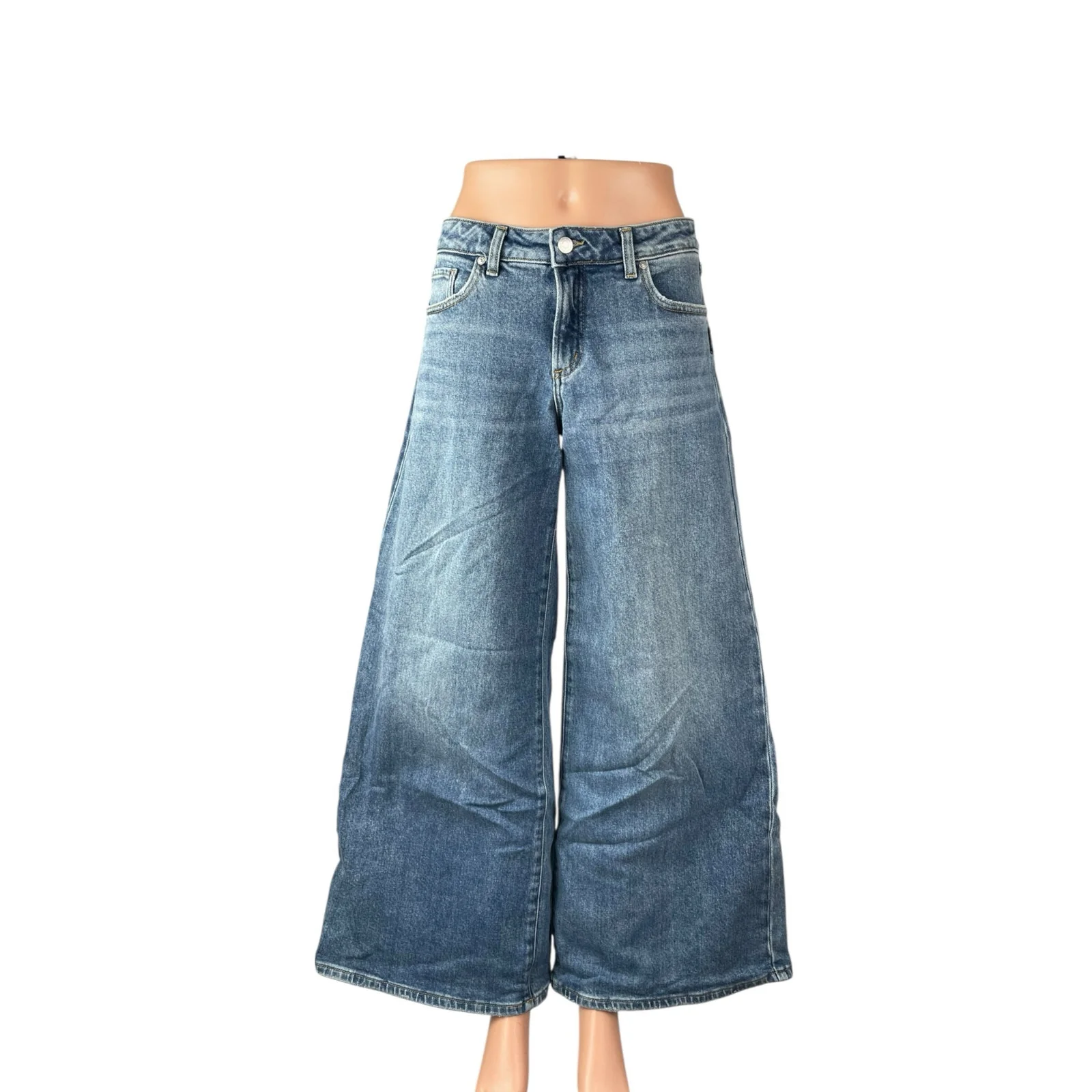 Silver Jeans Co Women's Blue Mid Rise Wide Leg Baggy Palazzo Denim Jeans Size 25