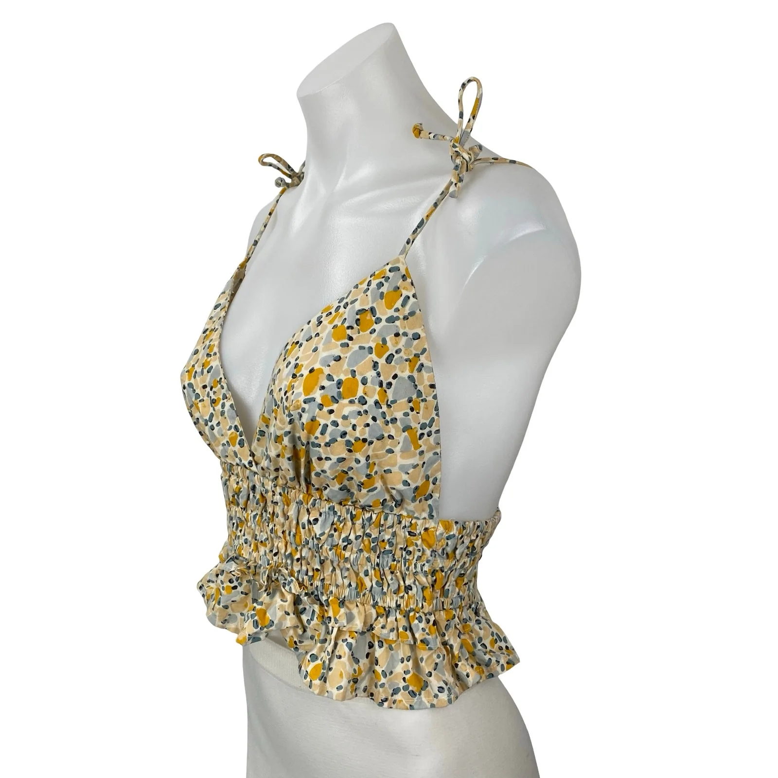 Sim & Sam Babydoll Floral V-Neck Sleeveless Smocked Crop Peplum Cami Tank Top S - Image 2