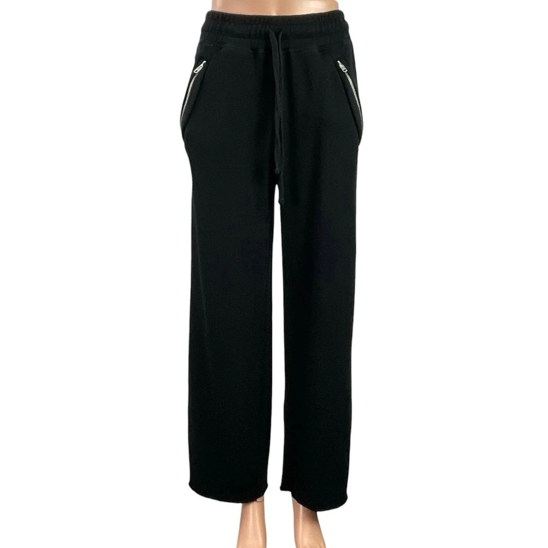 Sincerely Jules for Bandier Black Zip Packet High Rise Wide Leg Sweat Pants Sz M